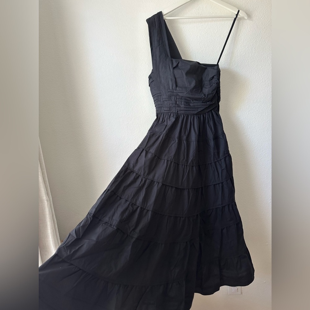 Ulla Johnson Ellie Dress Black Cotton One Shoulder Midi Dress - Picture 6 of 10